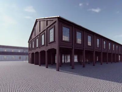 Detailed OLD Building - Office Warehouse Canopy - 3Dsmax 3D model