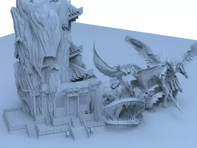 floating Asian mountain 9 3D model