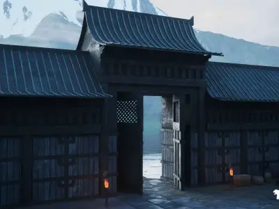 Japanese Temple Environment Low-poly 3D model