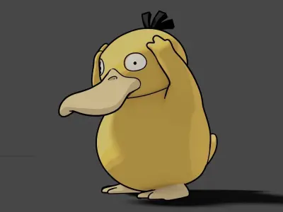 Psyduck blender 2D rrendering Low-poly 3D model