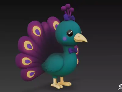 Cartoon Plush Peacock Low-poly 3D model