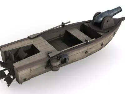 Warship with Cannon 2 Low-poly 3D model