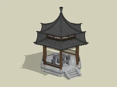 Traditional Chinese pavilion Low-poly 3D model