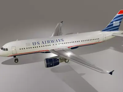 US Airways 1549 Hudson sully airbus a320-214 low poly Low-poly 3D model