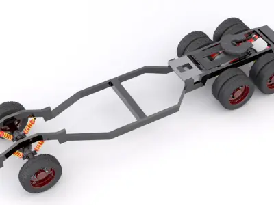 Simple Truck chassis Frame with Springs and wheels Heavy Duty Low-poly 3D model