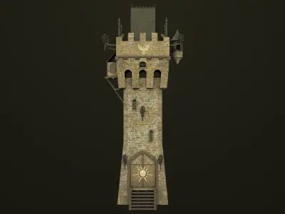  Old Castle Watch Tower 01 All PBR Unity UE Textures Included Low-poly 3D model