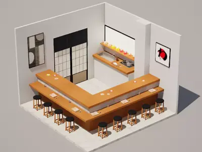 Sushi restaurant isometric Low-poly 3D model