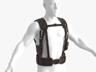 Leather Harness Tactical Shoulder Holster with Knife 2 Colors Low-poly 3D model