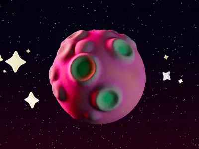 Colorful texturized cartoony planets set 3D model