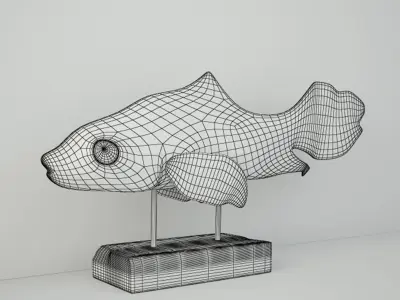 Hand Carved Driftwood Fish On Stand 3D model