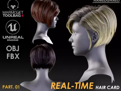 Real Time Hair Card Female Hairstyle part 01 Low-poly 3D model