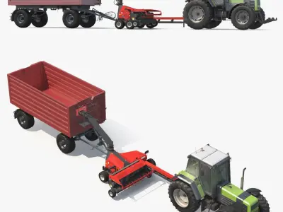 Tractor with Forage Harvester with Dump Trailer 3D model