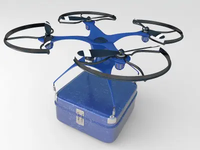 Generic Logistics Blue Post Drone with Box 3D model