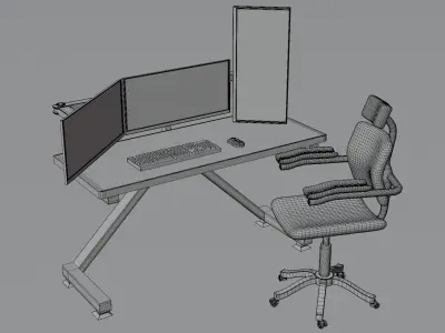 computer on the table Free low-poly 3D model