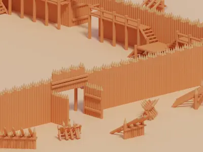 Medieval Wooden Castle Fort 3D model