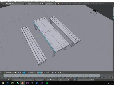 Table Set with Bench 3D Model Free low-poly 3D model