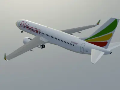 Ethiopian Airlines Boeing 737-800 low poly 3D Model Low-poly 3D model