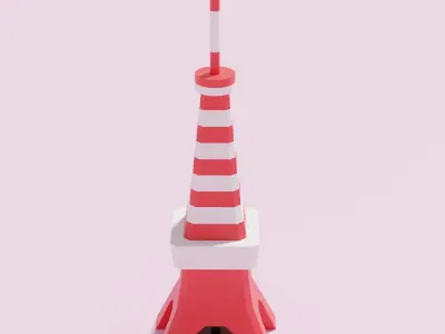 Cartoon Simple Tokyo Tower Low-poly 3D model