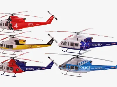Bundle 5x Bell 412 Low-poly 3D model