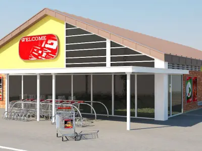 Super Market Building With Parking Space 3D model