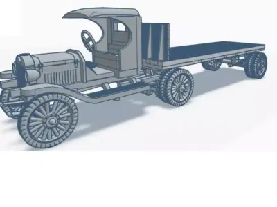 HO Scale 1920s Truck and Flatbed Trailer 3D print model