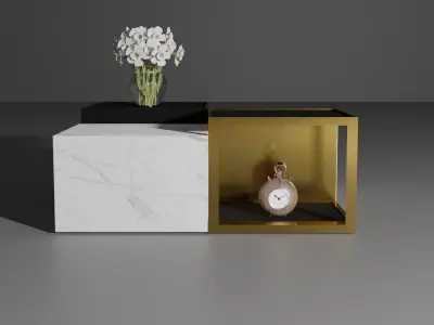 table coffee with clock and flowers Free low-poly 3D model