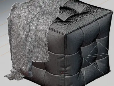 Pouf with throw Low-poly 3D model