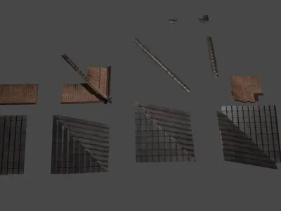 Modular Japanese Shrine Roof Low-poly 3D model