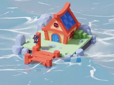 3D Low Poly Sea House Free low-poly 3D model