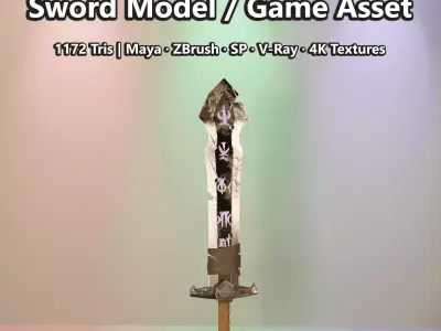 low-poly stylish sword VR-ready AR-ready mobile game asset Low-poly 3D model