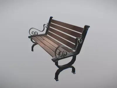 Simple Wooden Bench Lowpoly Low-poly 3D model