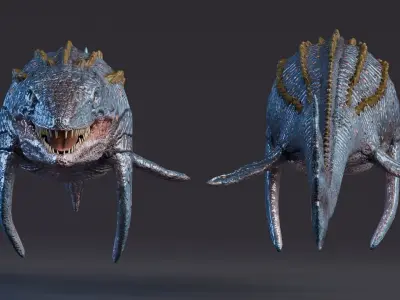 Low poly Realistic Dinosaur - Mosasaur Low-poly 3D model