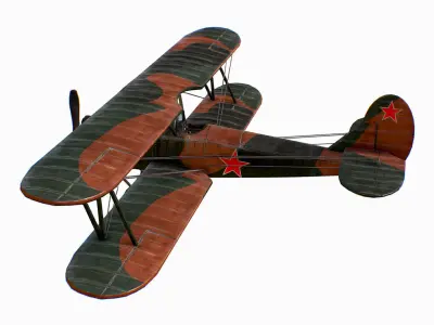 Russian Soviet biplane Polikarpov Po-2 Kukuruznik Low-poly 3D model