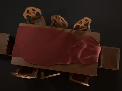 Medieval table and chair set with pbr textures 3D model