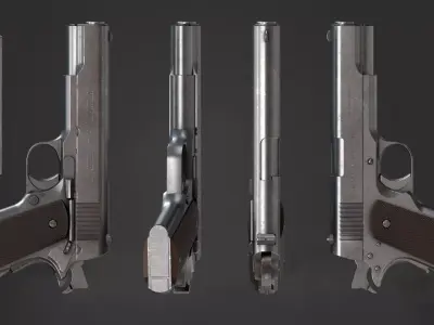 Colt 1911 pistol in 3 types Low-poly 3D model