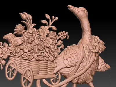 3D duck in cart with flowers Free 3D model