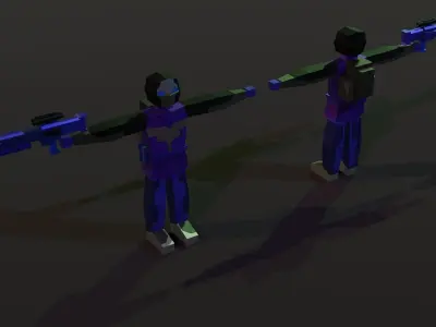 Four Low Poly Sci-Fi Animated Soldiers Low-poly 3D model