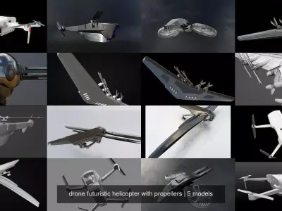 drone futuristic helicopter with propellers 3D Model Collection