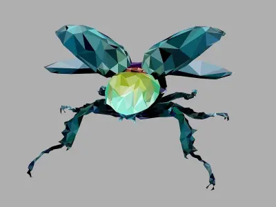 Firefly Rhinoceros Beetle Low Polygon Art Insect Low-poly 3D model