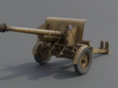 Type 90 75 mm field gun Low-poly 3D model