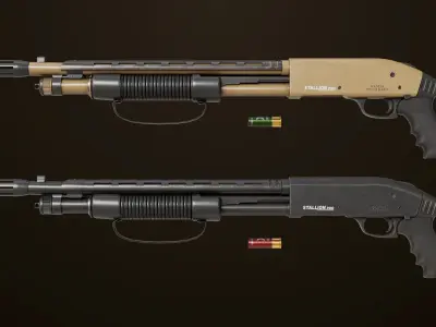 Small Shotgun 02 Black and Sandal Single Mat PBR Textures Low-poly 3D model