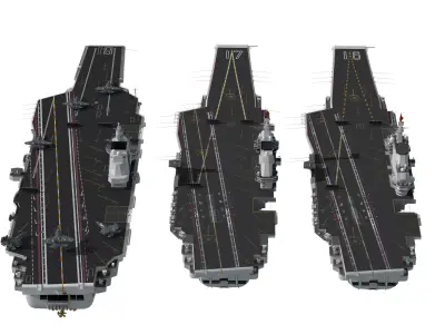 Chinese aircraft carriers CV16 CV17 CV18 with carrier-based 3D model