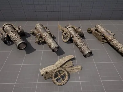 Pirate Cannons Low-poly 3D model