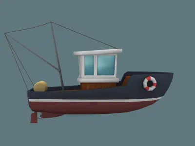 Low Poly fishing Boat  Low-poly 3D model