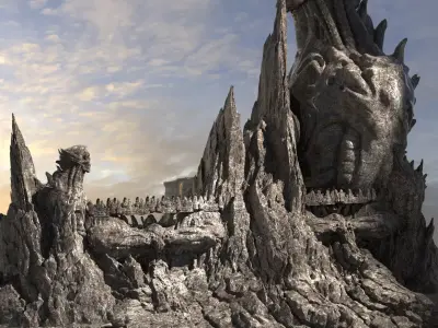 Alien Gods ancient Statue Cliffs Walkways 3D model