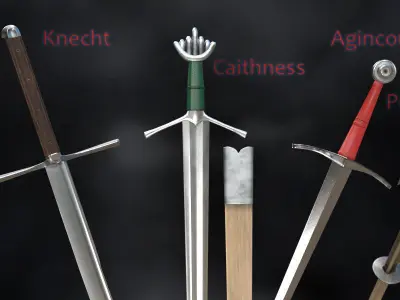 Pollaxe set of swords and spears Low-poly 3D model