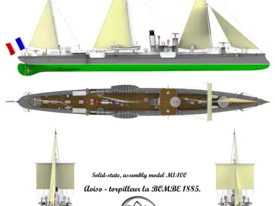 Avizo - torpillear La Bombe - FRANCE Navy 1885 year 3D model