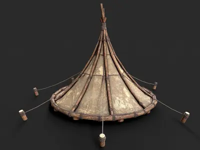 Primitive Wood and Fabric Tent Shelter 4 Low-poly 3D model