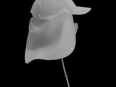 sun hat with face cover and neck flap 3D model