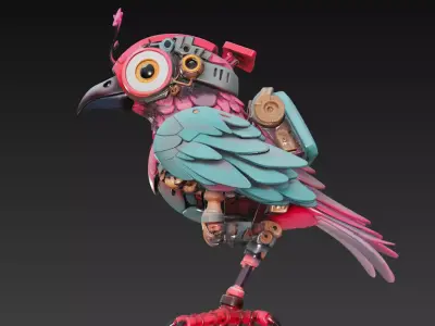 Cherry Blossom Mech Bird - Cute Robotic Creature 3D Model 3D print model